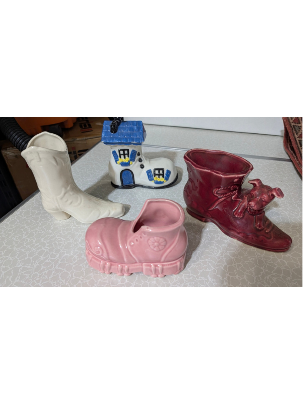 4 Unbranded Vintage ceramic shoe planters or vases